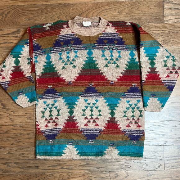 Needle & Yarn Aztec Southwestern Tribal Knit Sweater Colorful Pattern Pullover - Picture 3 of 8